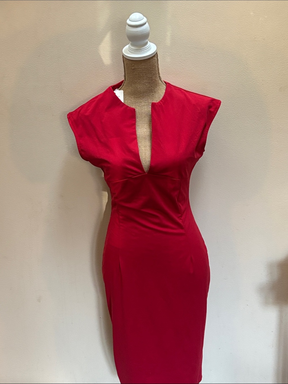 Elegant Red Cap-Sleeve Sheath Dress